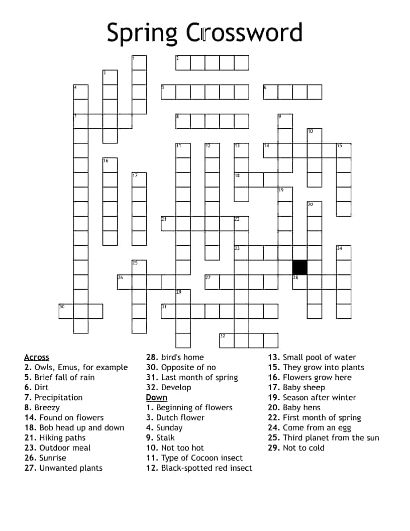 Spring Crossword Puzzles Free Download Free Download And Print For You 