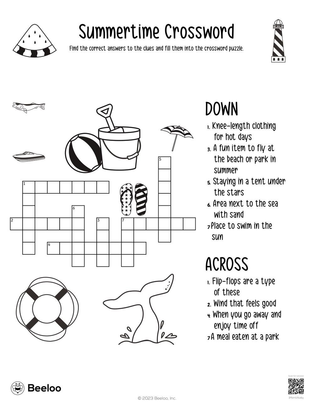 Summer Crossword Puzzle Printable FREE Printable HQ