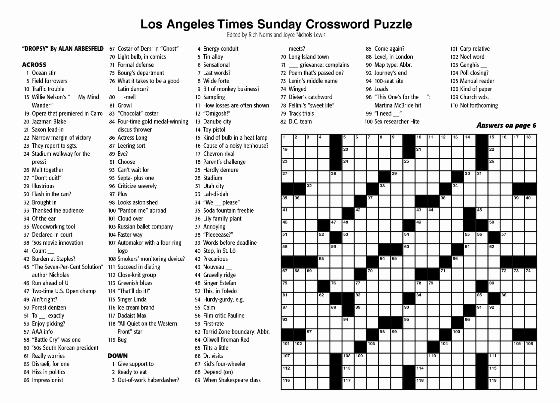 Sunday Crossword Puzzles Free Printable Crosswords