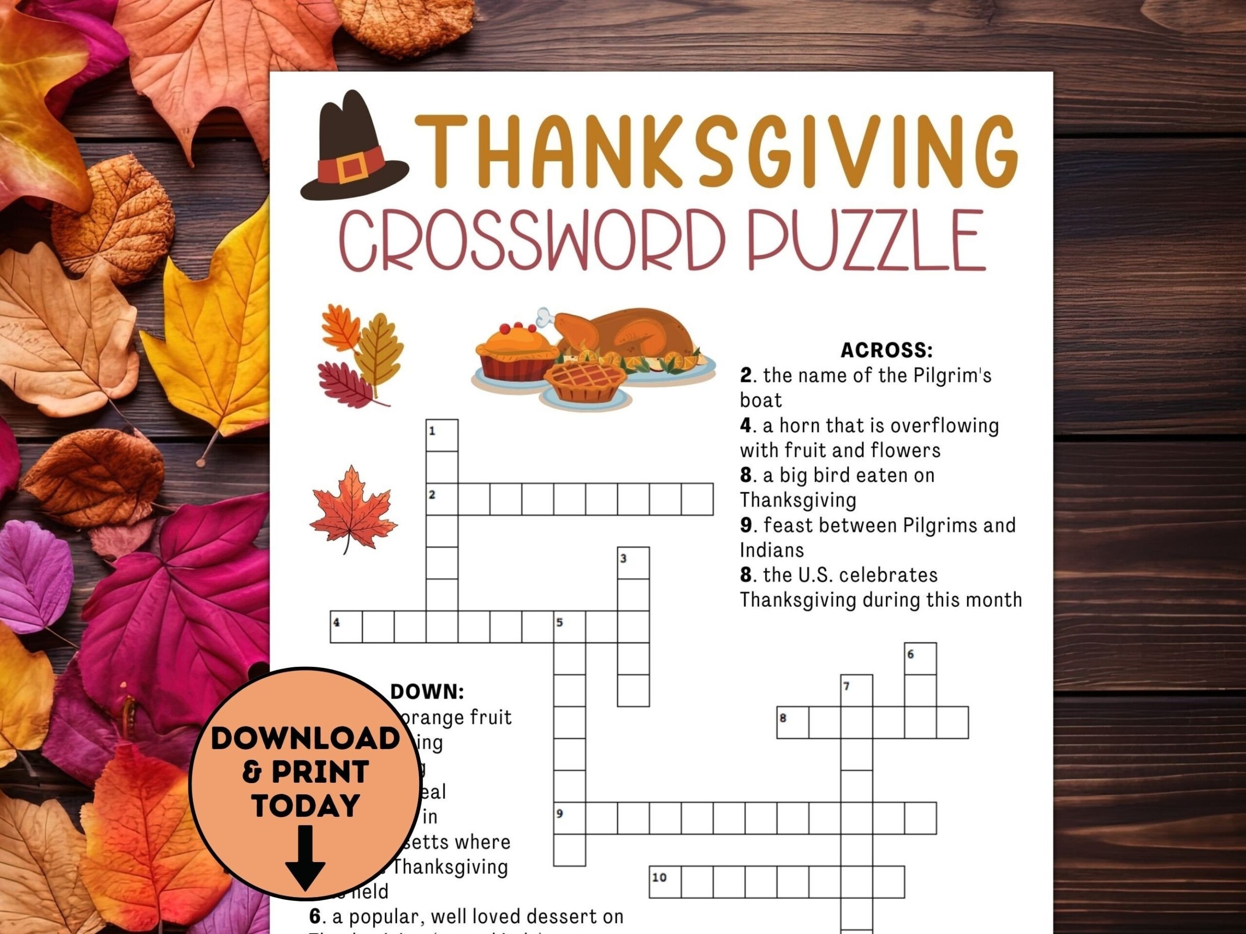Thanksgiving Crossword Puzzle Printable Print Crossword
