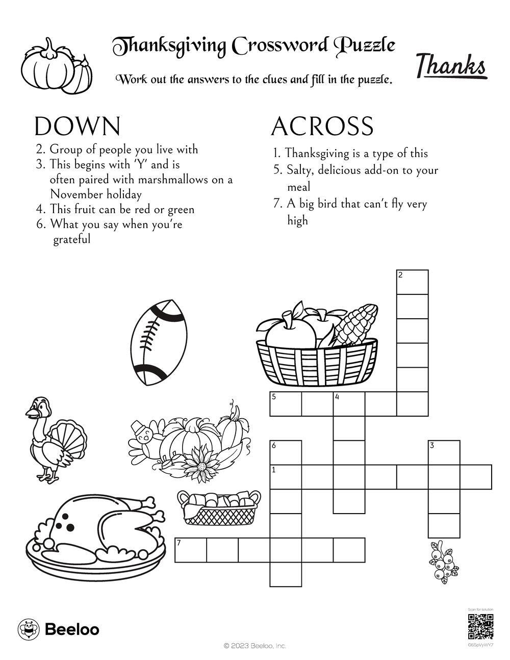 Thanksgiving Crossword Puzzles Printable Fanny Printable