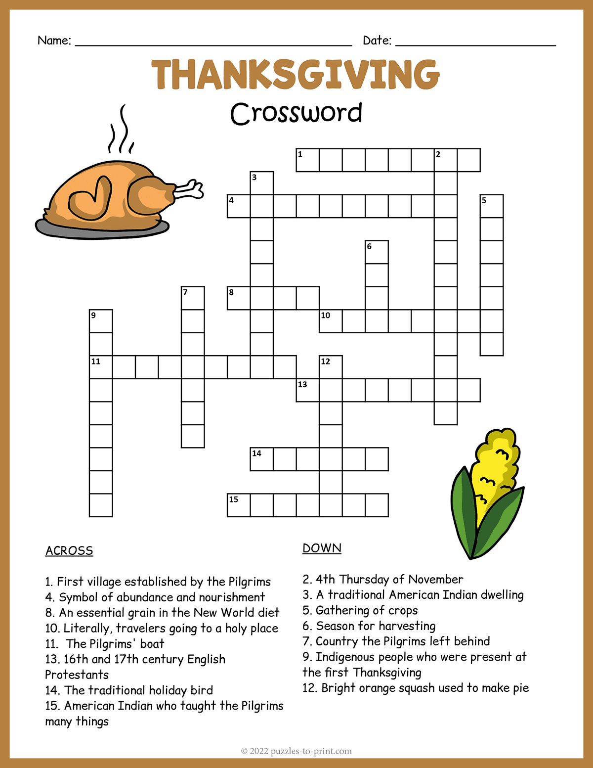 Thanksgiving Crossword Puzzles Printable Fanny Printable