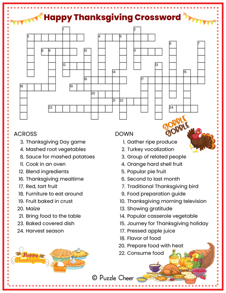 Thanksgiving Day Crossword Printables Gerald Printable