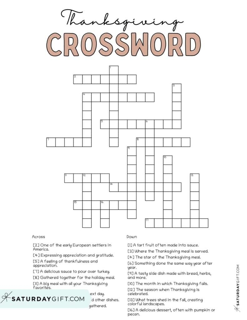 Thanksgiving Day Crossword Printables Gerald Printable