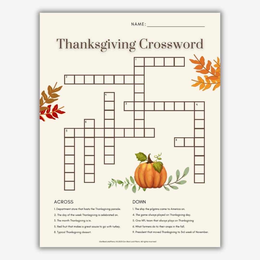 Thanksgiving Day Crossword Printables Mom Printable