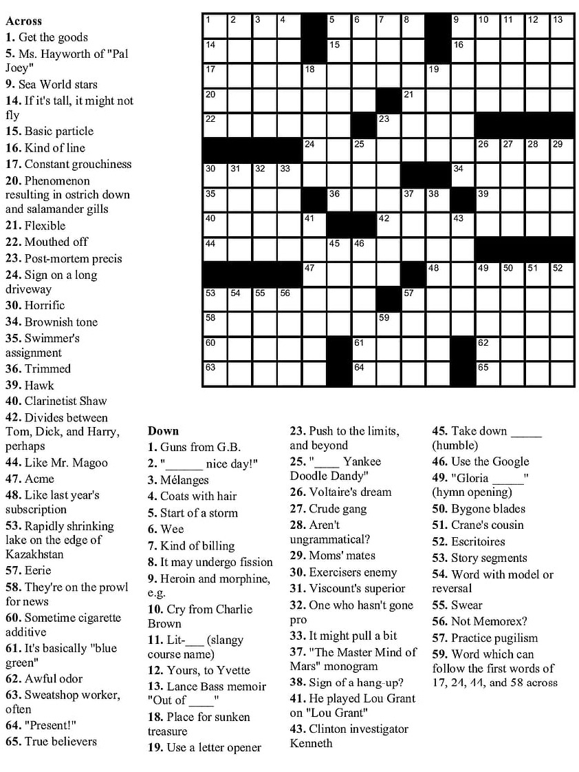 Today s Crossword Puzzle Printable Free Printable Crosswords