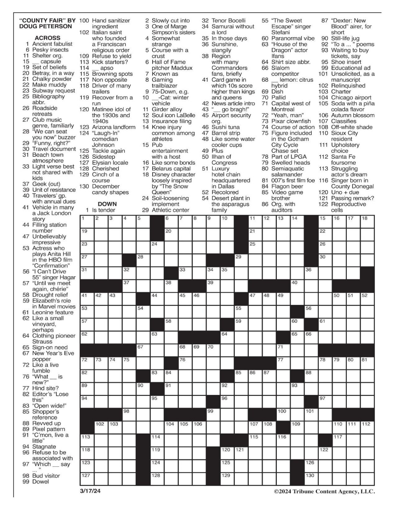 Today s La Times Crossword Printable Daily Printable Crosswords