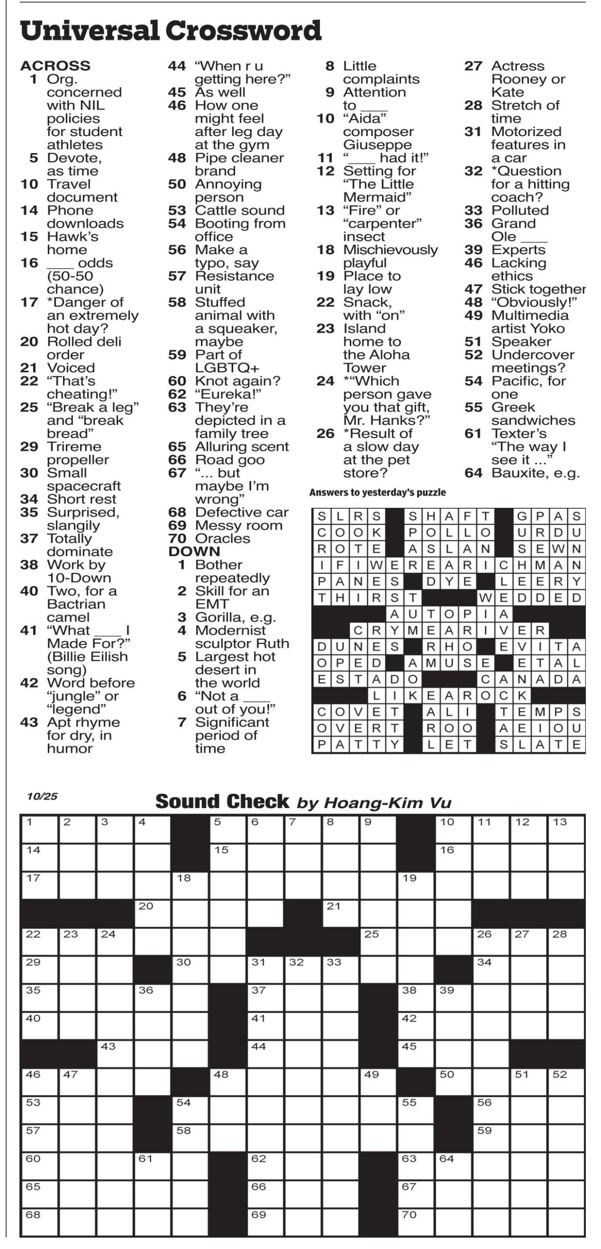 Universal Crossword Printable All FREE Printables