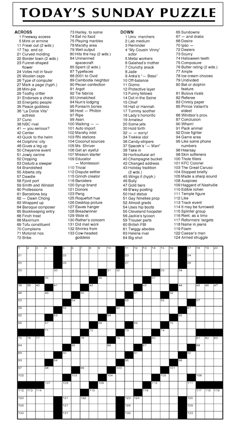 Universal Crossword Puzzle Today Free Printable Crosswords