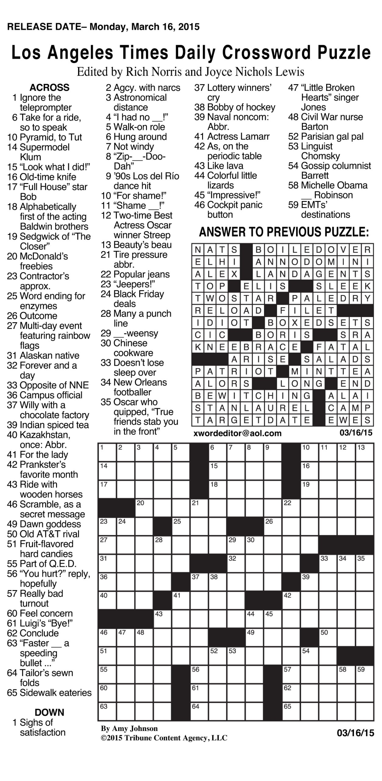 Washington Post Crossword Puzzle Sunday Free Printable Crosswords