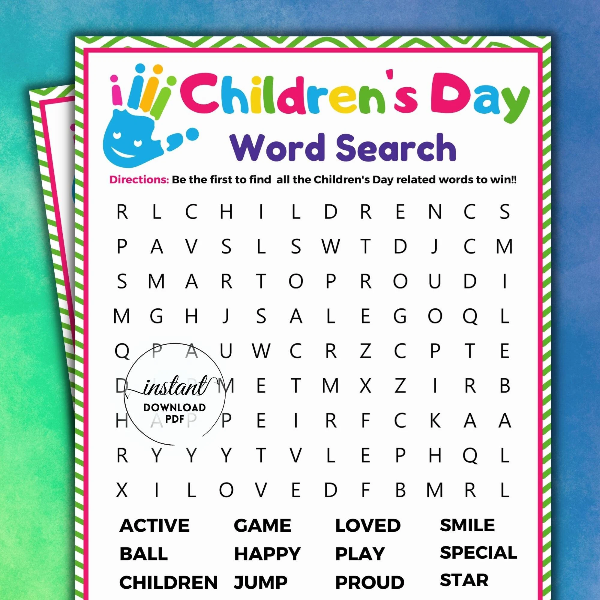 Childrens Day Word Search Printable