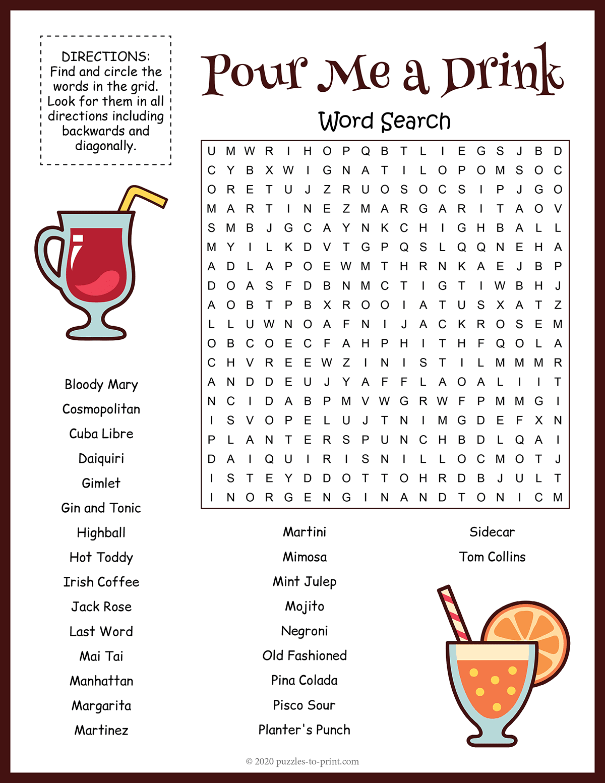 Cocktails Word Search shtml