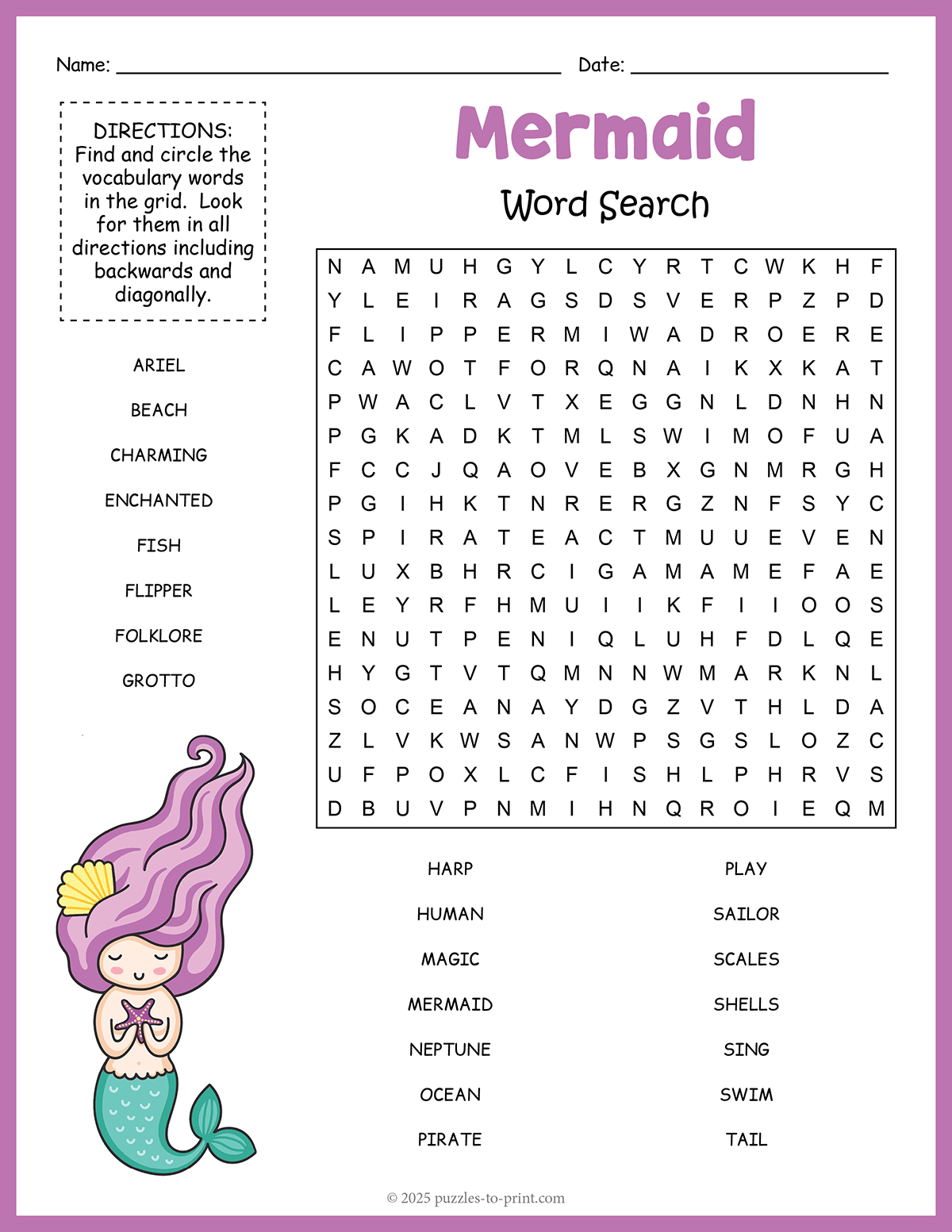 Mermaid Word Search shtml
