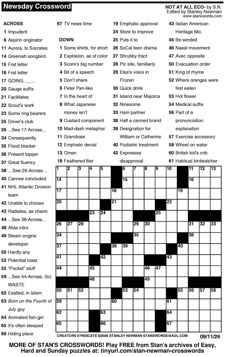Newsday Crossword Stan Newman