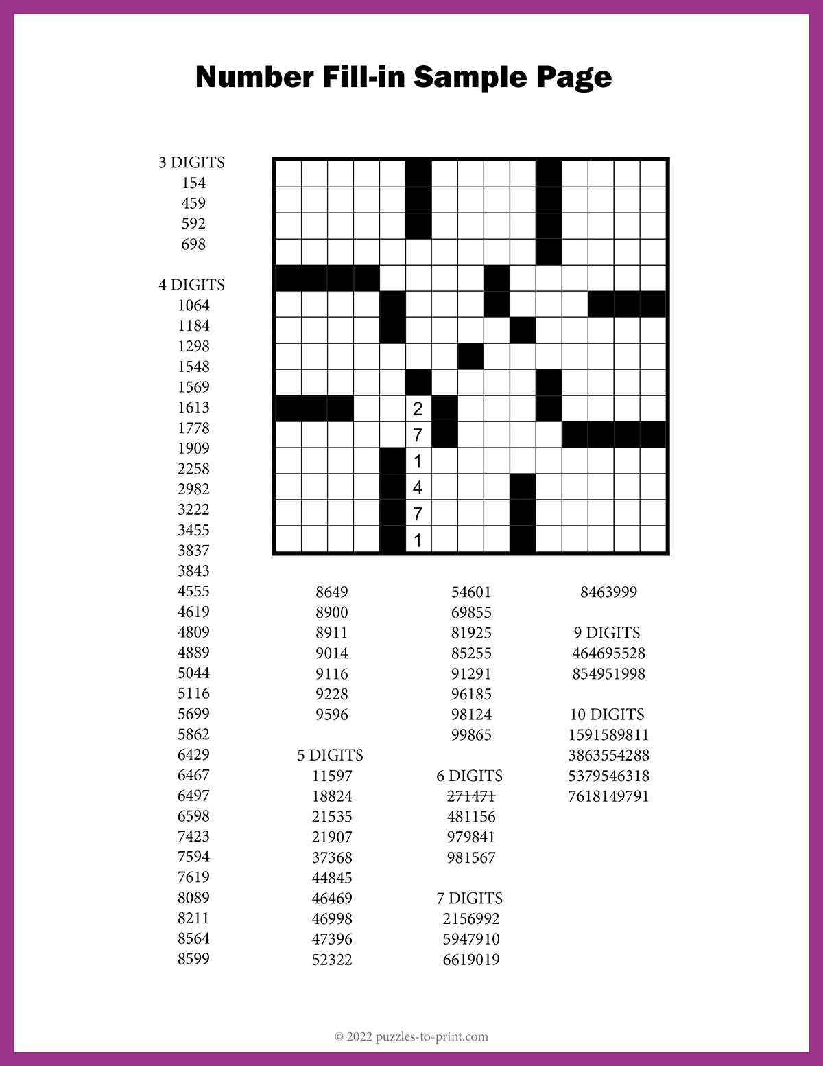 Number Fill In Puzzles shtml